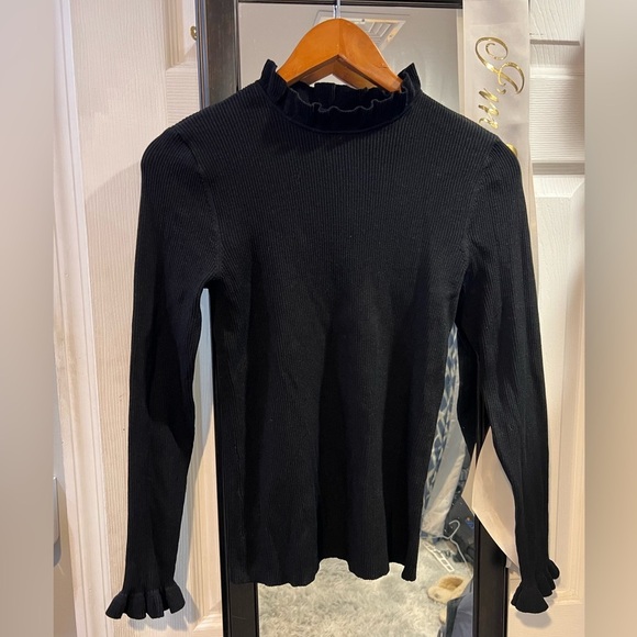 NWT Anne Klein Black Sweater with peplum sleeves and peplum mock neck- medium​ - Picture 1 of 4